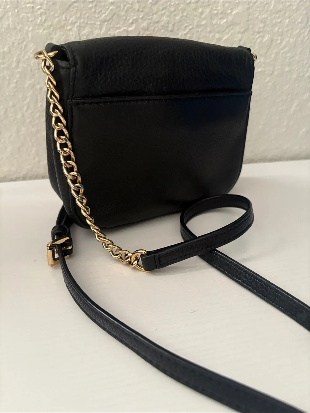 Michael Kors Black Leather Crossbody with Gold MK Emblem